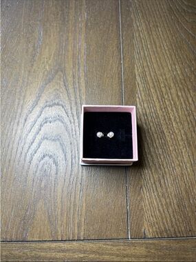 Pandora White Pearl Stud Earrings - Gold Accents